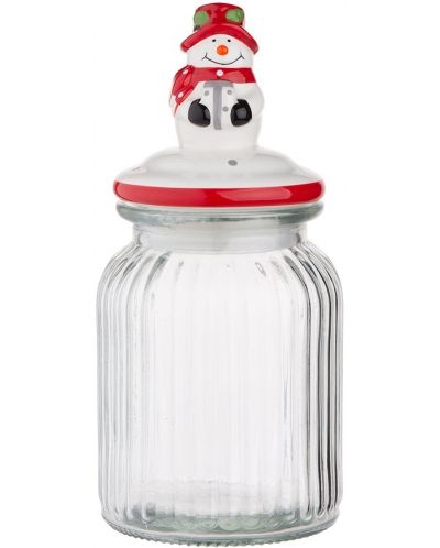 Borcan de sticlă cu capac ceramic ADS - Snowman, 900 ml - 1