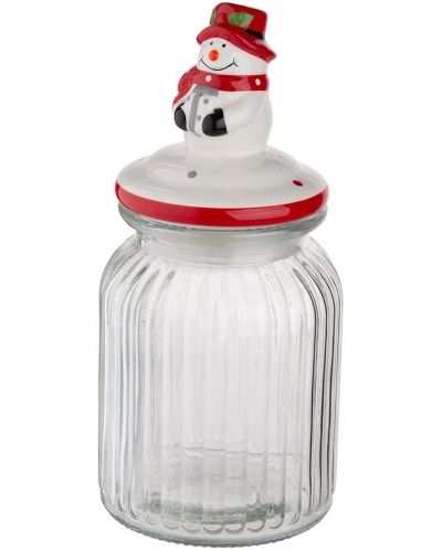 Borcan de sticlă cu capac ceramic ADS - Snowman, 900 ml - 2