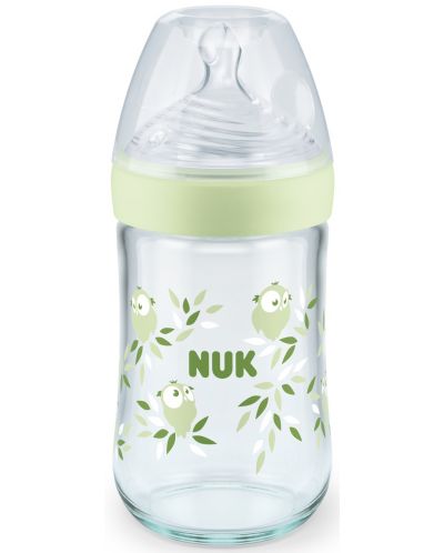 Biberon din sticla  Nuk - Nature Sense, tetina din silicon М, 240 ml, verde - 1