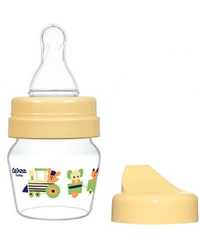 Biberon din sticlă Wee Baby Mini, cu 2 varfuri, 30 ml, galbena - 1
