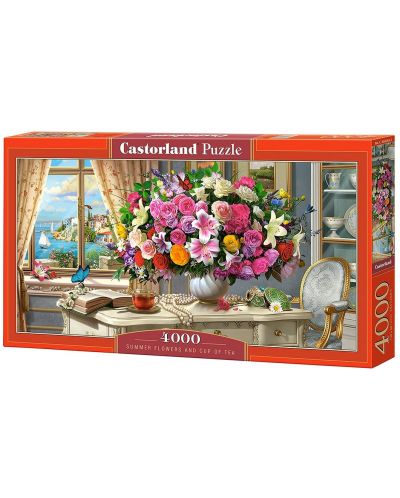 Puzzle panoramic Castorland de 4000 piese - Flori de vara si pahar cu ceai - 1