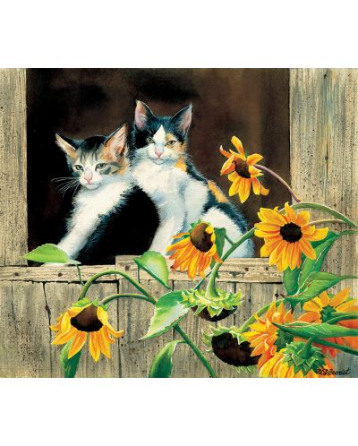Puzzle SunsOut de 550 piese - Susan Bourdet, Kittens and Sunflowers - 1
