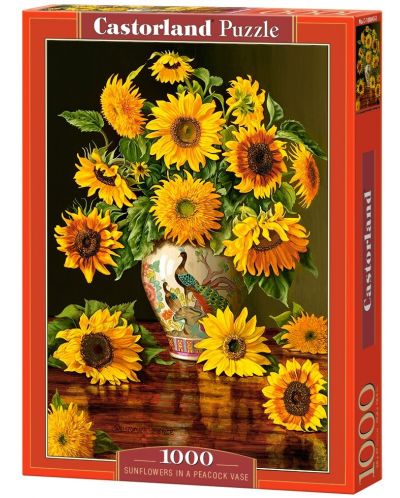 Puzzle Castorland de 1000 piese - Floarea soarelui in vaza cu fazani - 1