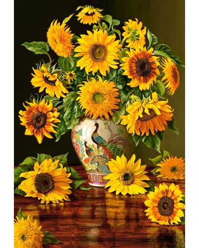 Puzzle Castorland de 1000 piese - Floarea soarelui in vaza cu fazani - 2