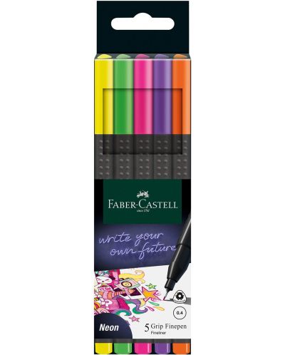 Fineliner Faber-Castell Grip - 0,4 mm, neon, 5 culori - 1
