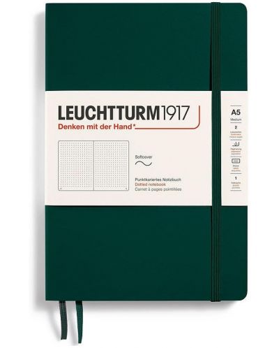 Notebook-ul Leuchtturm1917 Natural Colors - A5, verde închis, pagini punctate, coperte moi - 1