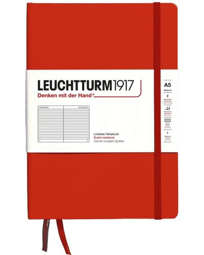 Caiet Leuchtturm1917 Natural Colors - A5, roșu, liniat, copertă rigidă - 1