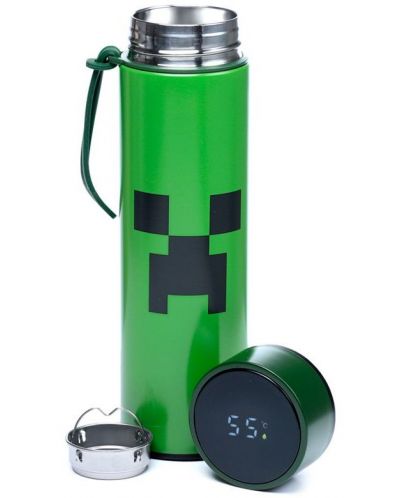 Termos cu termometru digital Puckator - Minecraft Creeper, 450 ml - 2