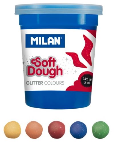 Plastilina Milan - Soft Dough Glitter, 5 culori х 142 g - 2
