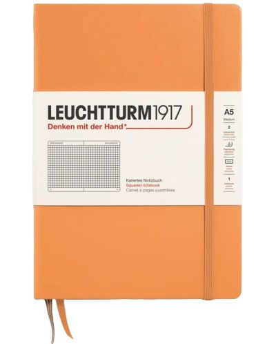 Caiet Leuchtturm1917 New Colours - A5, pagini cu pătrățele, Apricot, coperte rigide - 1
