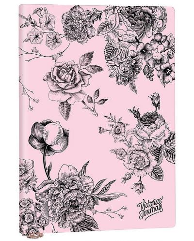 Caiet Victoria's Journals Florals - Roz și negru, copertă plastică, liniate, 96 de foi, format A5 - 1
