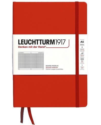 Caiet Leuchtturm1917 Natural Colors - A5, roșu, pagini pătrate, copertă rigidă - 1