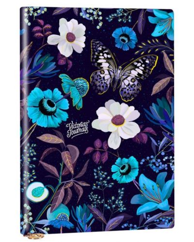 Caiet Victoria's Journals Florals - Flori albastre, copertă plastică, liniate, 96 de foi, format A6 - 1
