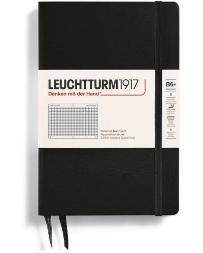 Caiet Leuchtturm1917 Paperback - B6+, negru, pagini pătrate, copertă rigidă - 1