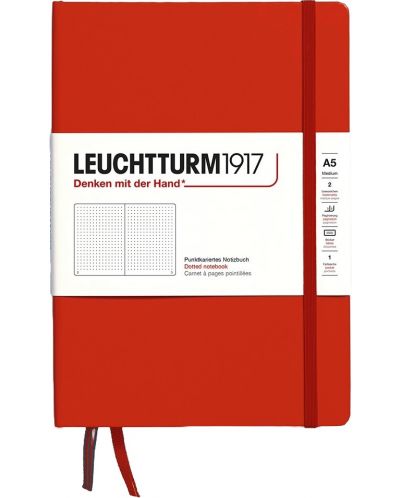 Caiet Leuchtturm1917 Natural Colors - A5, roșu, pagini cu puncte, copertă rigidă - 1