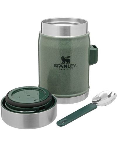 Borcan termic pentru mancare cu lingurita Stanley - The Legendary, Hammertone Green, 0.4 l - 2
