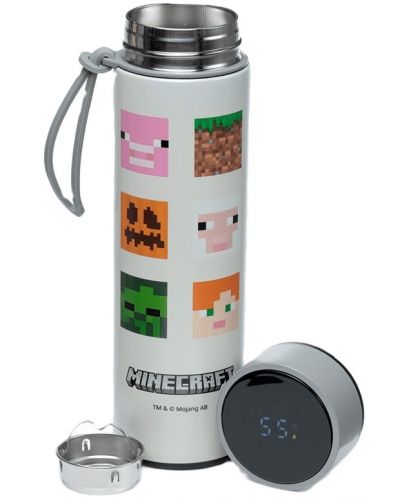 Termos cu termometru digital Puckator - Minecraft Faces, 450 ml - 2