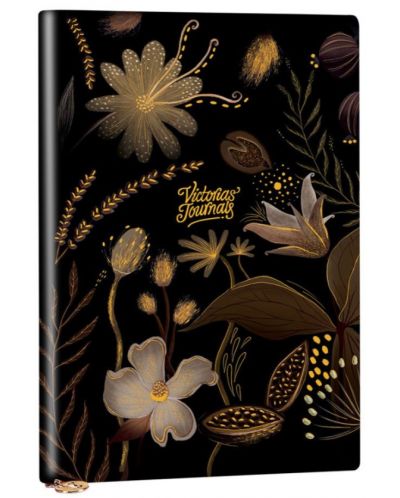 Caiet Victoria's Journals Florals - Auriu și negru, copertă plastică, cu puncte, 96 de foi, format A5 - 1