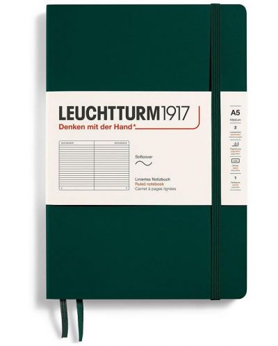 Notebook-ul Leuchtturm1917 Natural Colors - A5, verde închis, liniat, coperte moi - 1