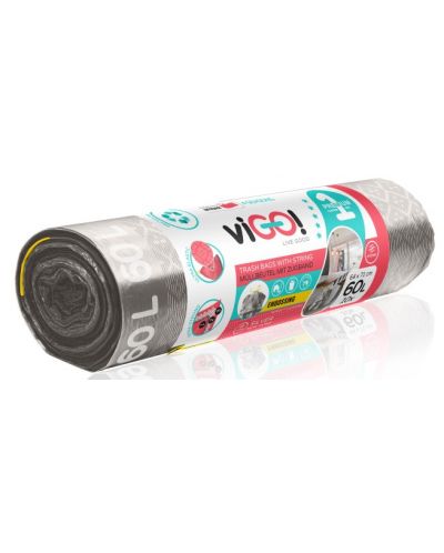 Saci de gunoi cu legături viGO! - Premium #1, 60 l, 10 buc, argintiu - 4