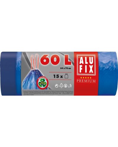 Saci de gunoi cu legături ALUFIX - 60 l, 15 buc., albaștri - 1