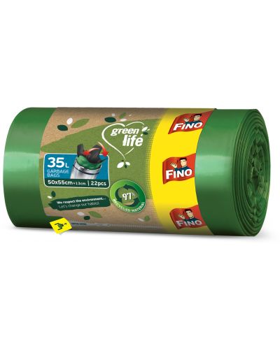 Saci de gunoi Fino - Green Life Easy pack, 35 L, 22 buc, verde - 1