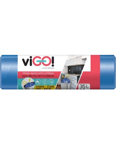 Saci de gunoi cu legături viGO! - Standard, 35 l, 15 buc, albastru - 1