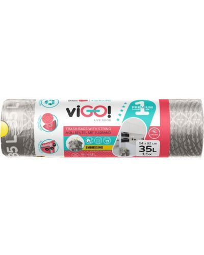 Saci de gunoi cu legături viGO! - Premium #1, 35 l, 15 buc, argintiu - 1