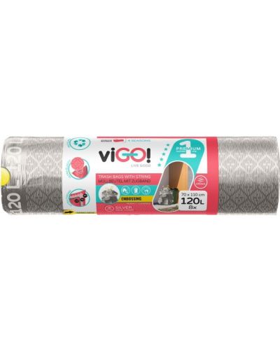 Saci de gunoi cu legături viGO! - Premium #1, 120 l, 8 buc, argintiu - 1