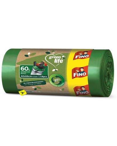 Saci de gunoi Fino - Green Life Easy pack, 60 L, 18 buc, verde - 1
