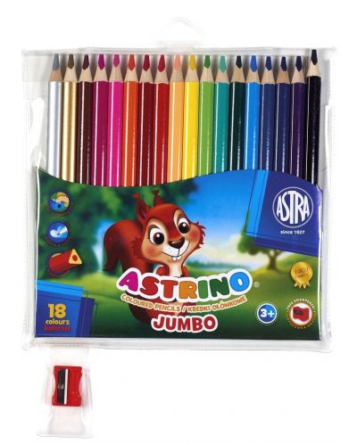 Creioane colorate triunghiulare Astra Astrino - 18 culori + ascuțitoare, asortiment - 3