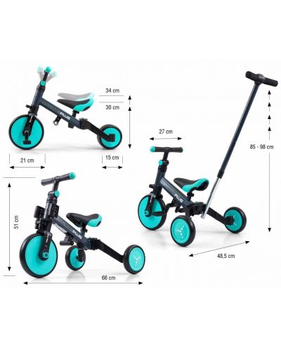 Tricicletă cu control parental 4 în 1 Milly Mally - Optimus Plus, verde - 10