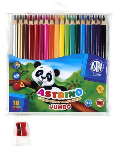 Creioane colorate triunghiulare Astra Astrino - 18 culori + ascuțitoare, asortiment - 1