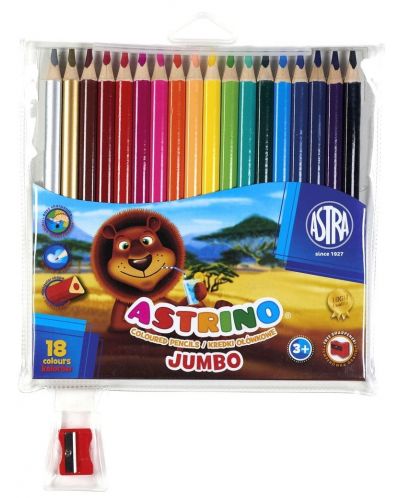 Creioane colorate triunghiulare Astra Astrino - 18 culori + ascuțitoare, asortiment - 2