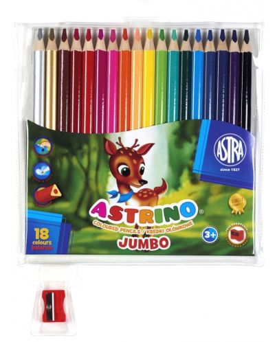 Creioane colorate triunghiulare Astra Astrino - 18 culori + ascuțitoare, asortiment - 4