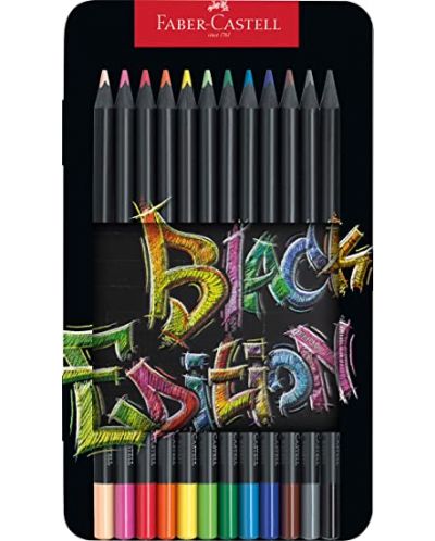 Creioane de culoare Faber-Castell Black Edition - 12 culori, cutie metalica - 1