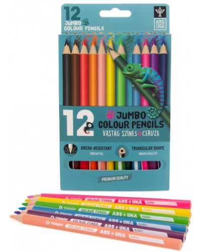 Creioane colorate triunghiulare Ars Una - Jumbo, 12 culori - 1