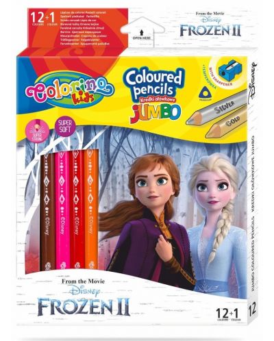Creioane colorate Colorino Disney Frozen II Jumbo, 12 + 1 si ascutitoare - 1