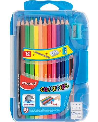 Creioane colorate Maped Color Peps - 12 culori, hartie albastra - 1