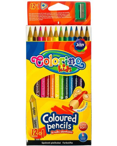 Creioane colorate Colorino Kids - triunghiulare, cu ascutitoare, 12 culori - 1
