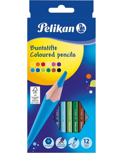 Creioane de culoare Pelikan – 12 цвята, шестстенни - 1