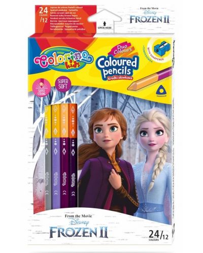 Colorino Disney Frozen II Creioane colorate triunghiulare 12 buc./24 culori (cu ascutitoare) - 1