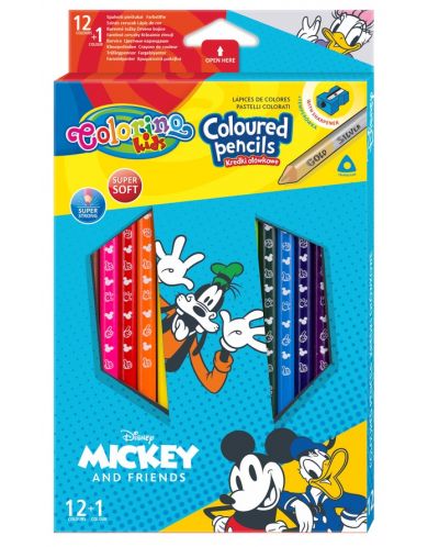 Colorino Disney Mickey and Friends Creioane colorate triunghiulare 12 culori + 1 (cu ascutitoare) - 1