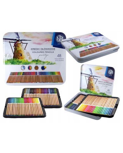 Creioane colorate acuarelă Astra Prestige - În cutie metalică, 48 culori - 4