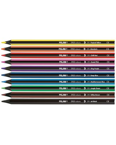 Creioane colorate Milan Ergo - 3.5 mm, 10 culori + ascutitoare - 2