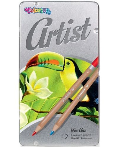 Creioane colorate Colorino Artist - in cutie metalica, 12 culori - 1