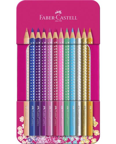 Creioane de culoare Faber-Castell Sparkle - 12 culori, cutie metalica - 1
