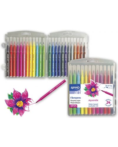 Carioci colorate SpreeArt - 24 culori cu pensula, in cutie - 1