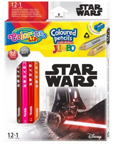 Colorino Marvel Star Wars JUMBO Creioane colorate triunghiulare 12 culori +1 (cu ascutitoare) - 1