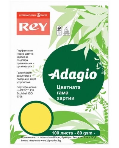 Hartie colorata pentru copiator Rey Adagio - Citrus 58, A4, 80 g, 100 coli - 1